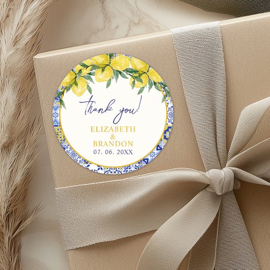 Lemon-Themed Mediterranean Tile Wedding ラウンドシール