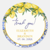 Lemon-Themed Mediterranean Tile Wedding ラウンドシール (正面)