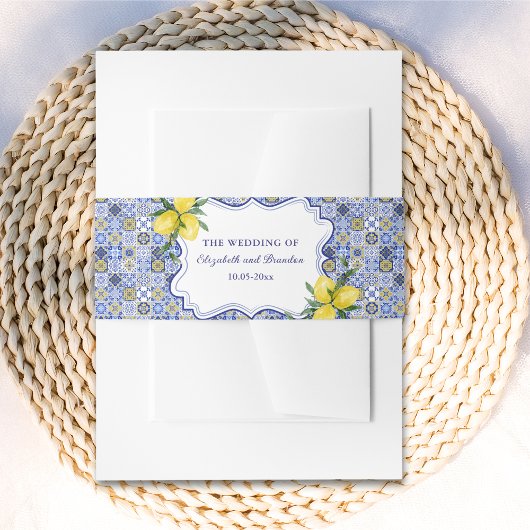 Lemon-Themed Mediterranean Tile Wedding 招待状ベリーバンド