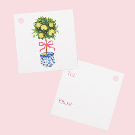 Lemon Topiary with Pink Bow Gift Tags フェイバータグ