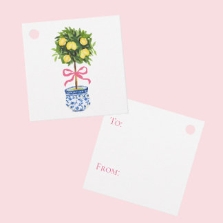 Lemon Topiary with Pink Bow Gift Tags フェイバータグ