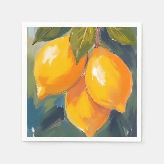 Lemon Tree Watercolor Fruit Painting スタンダードカクテルナプキン (正面)