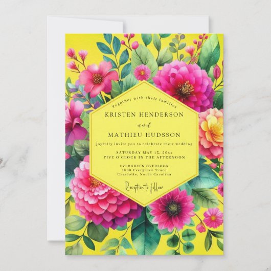 Lemon Vibrant Botanical Wedding 招待状 (正面)