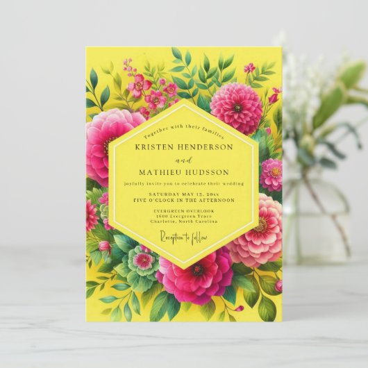 Lemon Vibrant Flora Wedding 招待状 (スタンド正面)