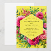 Lemon Vibrant Flora Wedding 招待状 (正面/裏面)