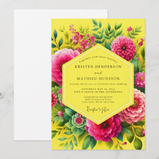 Lemon Vibrant Flora Wedding 招待状 (正面/裏面)