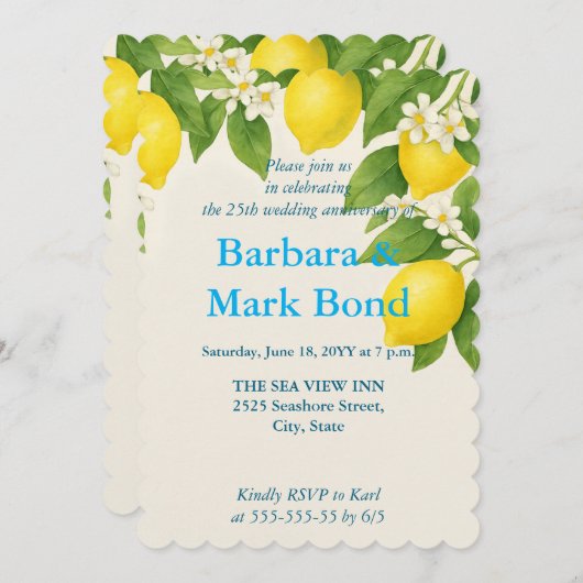 Lemon Watercolor 25th Wedding Anniversary  招待状 (正面/裏面)