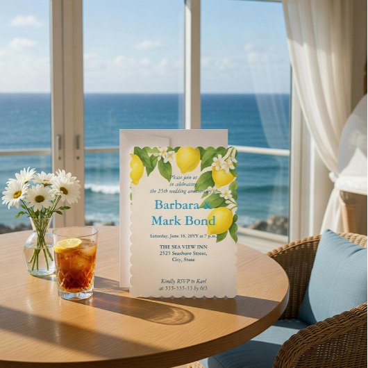 Lemon Watercolor 25th Wedding Anniversary 招待状