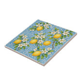 Lemon Watercolor Blue Mediterranean Pattern タイル (側面)