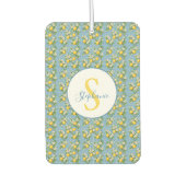 Lemon Watercolor Blue Mediterranean Tile Pattern カーエアーフレッシュナー (正面)