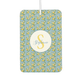 Lemon Watercolor Blue Mediterranean Tile Pattern カーエアーフレッシュナー