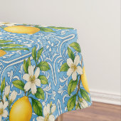Lemon Watercolor Blue Mediterranean Tile Pattern テーブルクロス (インサイチュ)