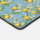 Lemon Watercolor Blue Mediterranean Tile Pattern デスクマット (コーナー)