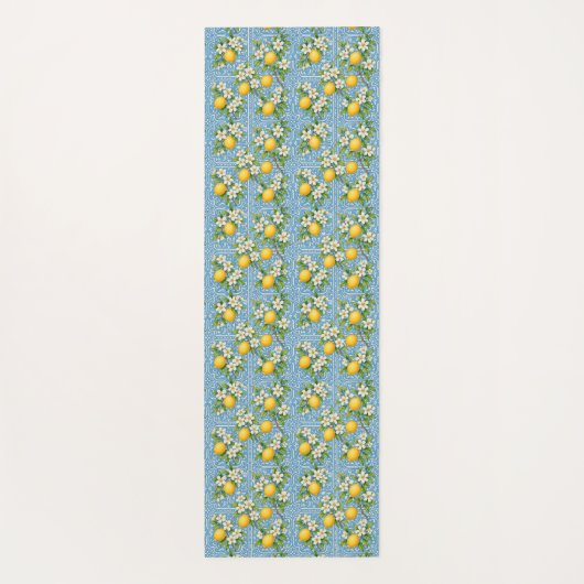 Lemon Watercolor Blue Mediterranean Tile Pattern ヨガマット (裏面)