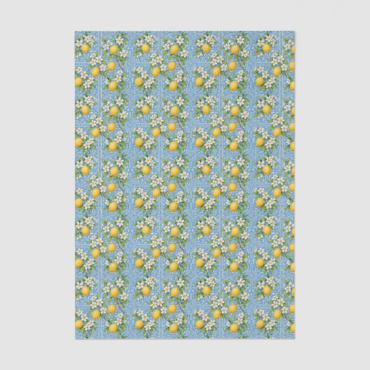 Lemon Watercolor Blue Mediterranean Tile Pattern 薄葉紙 (正面)