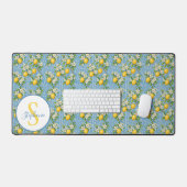Lemon Watercolor Blue Tile Pattern Personalized デスクマット (キーボード&マウス)