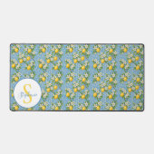 Lemon Watercolor Blue Tile Pattern Personalized デスクマット (正面)