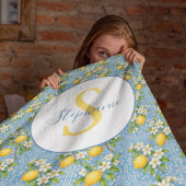 Lemon Watercolor Blue Tile Pattern Personalized フリースブランケット