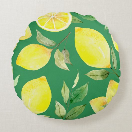 lemon,watercolor pattern,background,fruit,wallpape ラウンドクッション (正面)