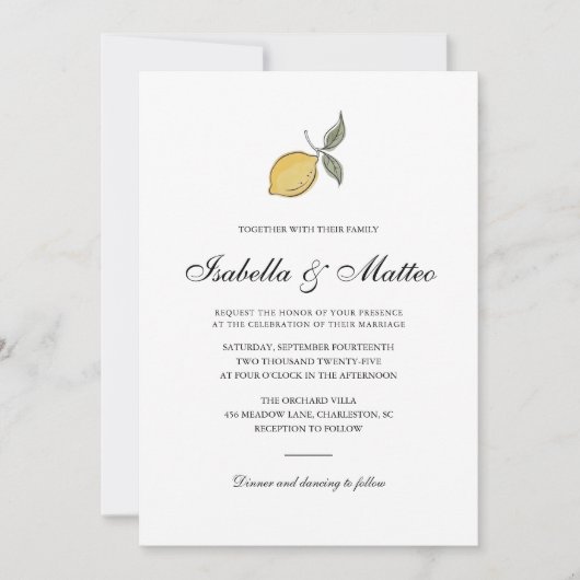 Lemon Wedding Invitation with QR Code | Amalfi  招待状 (正面)