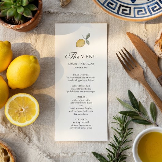 Lemon Wedding Menu Card | Amalfi Coast Italian  メニュー