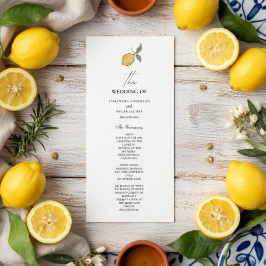 Lemon Wedding Program | Amalfi Coast Italian  メニュー