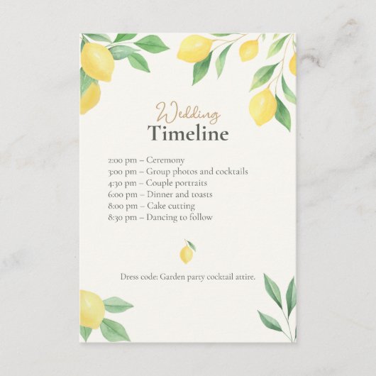 Lemon Wedding Timeline & Details Card with QR Code エンクロージャーカード (正面)