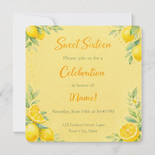 "Lemon-y" Sweet 16 invite  招待状 (正面)