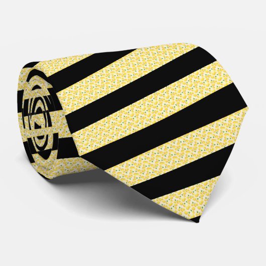 Lemon Yellow and Black Striped Neck Tie ネクタイ (ロール)