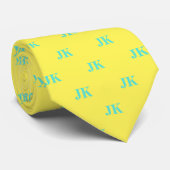 Lemon Yellow Aqua Monogram Initials Neck Tie ネクタイ (ロール)