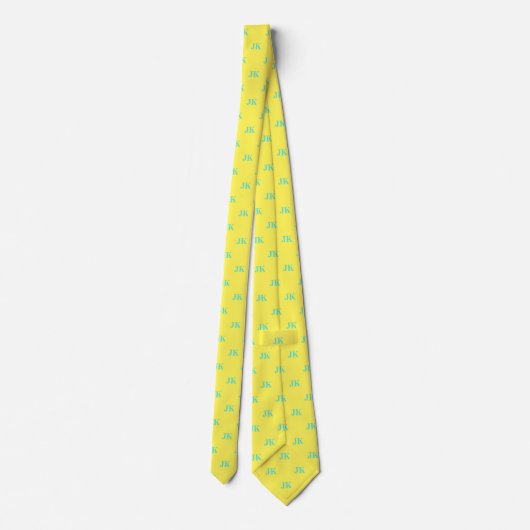 Lemon Yellow Aqua Monogram Initials Neck Tie ネクタイ (裏面)