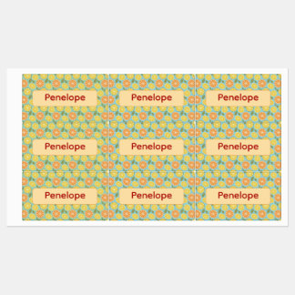 Lemon yellow blue pattern Labels with name ラベル