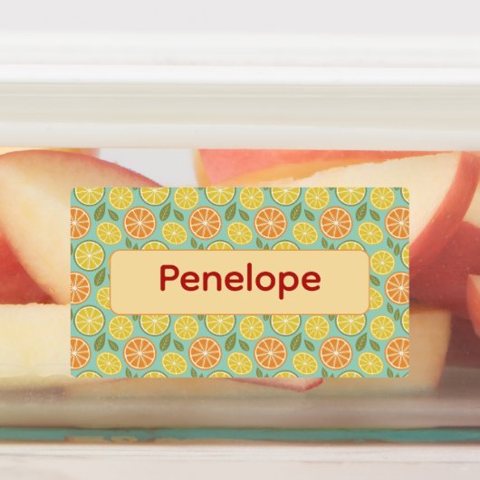 Lemon yellow blue pattern Labels with name ラベル (貼付)