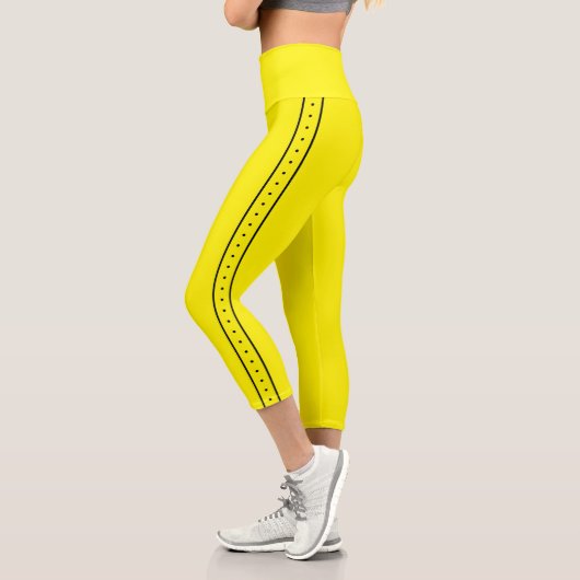 Lemon Yellow Capri Leggings with Black Side Stripe カプリレギンス (左)