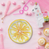 Lemon Yellow Citrus Retro Modern Baby Shower  ペーパープレート (パーティー)