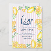 Lemon Yellow Citrus Retro Modern Baby Shower 招待状 (正面)