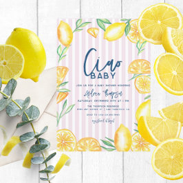 Lemon Yellow Citrus Retro Modern Baby Shower 招待状
