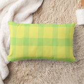 Lemon Yellow Lime Green Rustic Plaid Check ランバークッション (ブランケット)