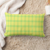 Lemon Yellow Lime Green Rustic Plaid Check ランバークッション (ブランケット)
