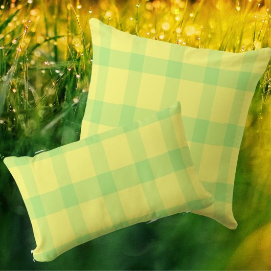 Lemon Yellow Lime Green Rustic Plaid Check ランバークッション