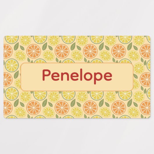 Lemon yellow pattern Labels with name ラベル (デザイン2)