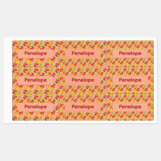Lemon yellow pink pattern Labels with name ラベル (シート)