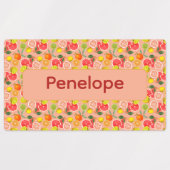 Lemon yellow pink pattern Labels with name ラベル (デザイン2)