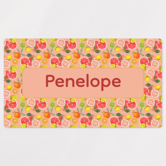 Lemon yellow pink pattern Labels with name ラベル (デザイン2)