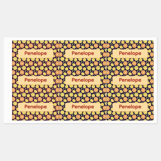 Lemon yellow purple pattern Labels with name ラベル (シート)