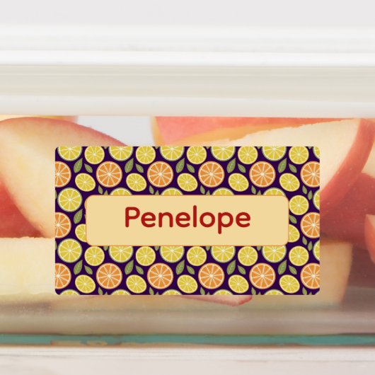 Lemon yellow purple pattern Labels with name ラベル (貼付)