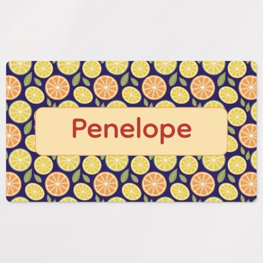 Lemon yellow purple pattern Labels with name ラベル (デザイン2)