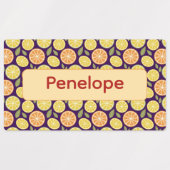 Lemon yellow purple pattern Labels with name ラベル (デザイン1)
