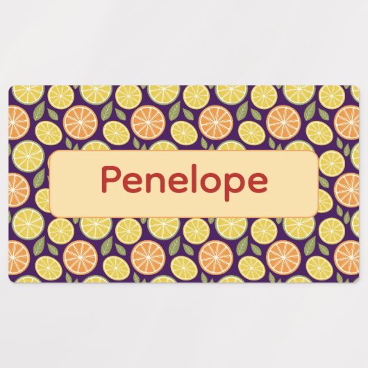 Lemon yellow purple pattern Labels with name ラベル (デザイン1)