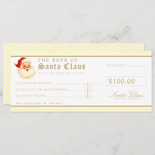 Lemon Yellow Santa Cheque Gift Voucher Card 招待状 (正面/裏面)
